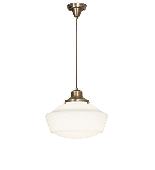 Meyda Lighting Revival 227178 16" Antique Brass Schoolhouse Pendant Light With White Opal Shade Glass