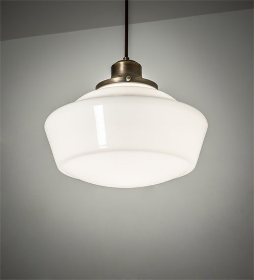 Meyda Lighting Revival 227178 16" Antique Brass Schoolhouse Pendant Light With White Opal Shade Glass