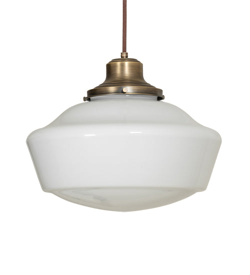 Meyda Lighting Revival 227178 16" Antique Brass Schoolhouse Pendant Light With White Opal Shade Glass
