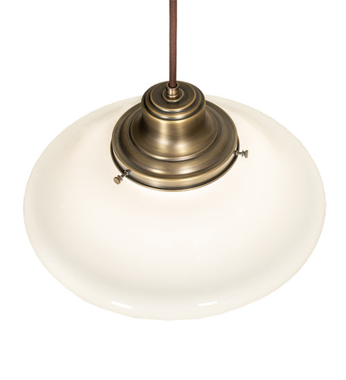 Meyda Lighting Revival 227178 16" Antique Brass Schoolhouse Pendant Light With White Opal Shade Glass