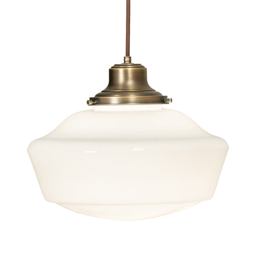 Meyda Lighting Revival 227178 16" Antique Brass Schoolhouse Pendant Light With White Opal Shade Glass