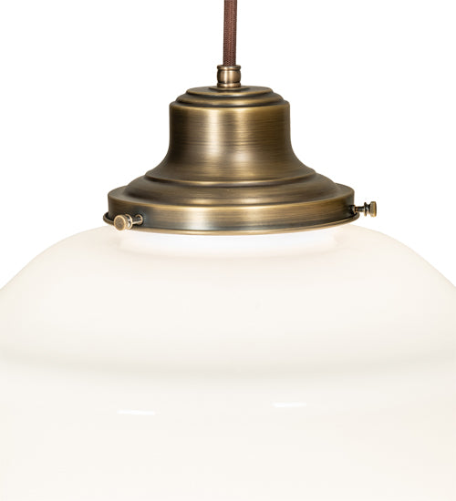 Meyda Lighting Revival 227178 16" Antique Brass Schoolhouse Pendant Light With White Opal Shade Glass