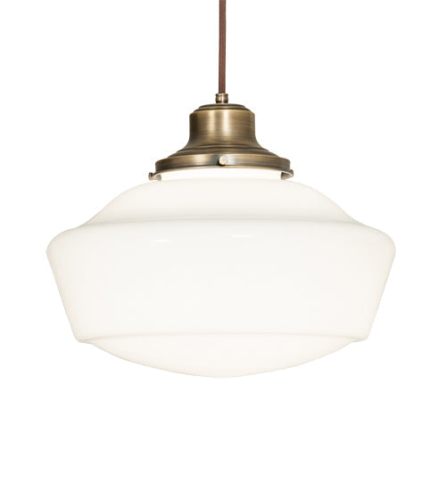 Meyda Lighting Revival 227178 16" Antique Brass Schoolhouse Pendant Light With White Opal Shade Glass