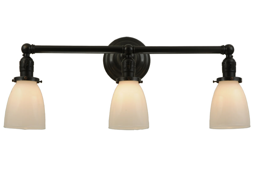 Meyda Lighting Revival 24" 3-Light Craftsman Brown Chelsea Paddle Socket Wall Sconce With White Shade Glass