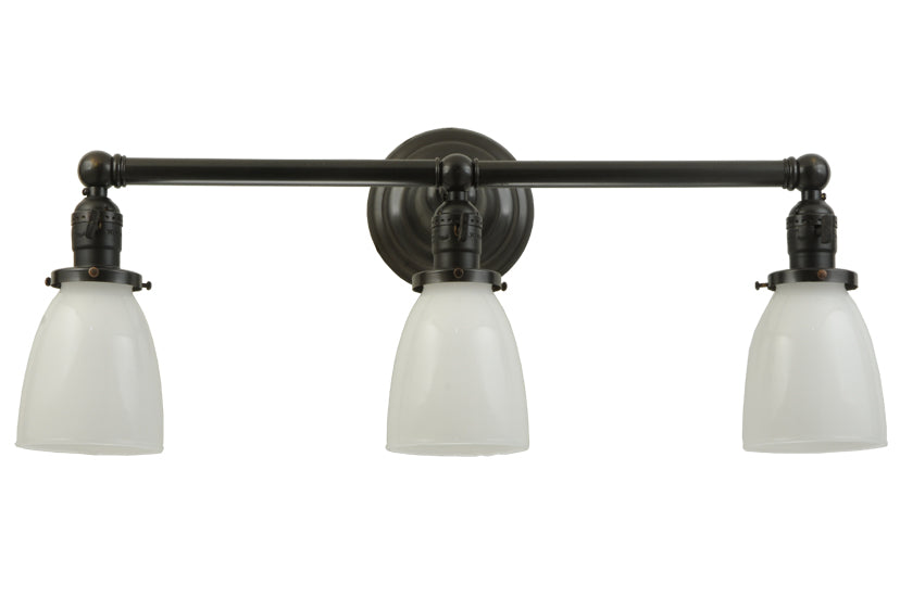 Meyda Lighting Revival 24" 3-Light Craftsman Brown Chelsea Paddle Socket Wall Sconce With White Shade Glass