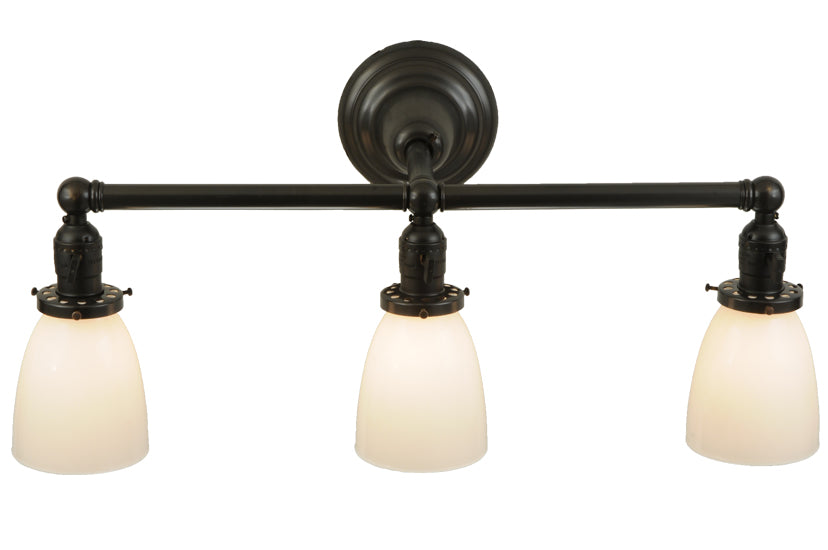 Meyda Lighting Revival 24" 3-Light Craftsman Brown Chelsea Paddle Socket Wall Sconce With White Shade Glass