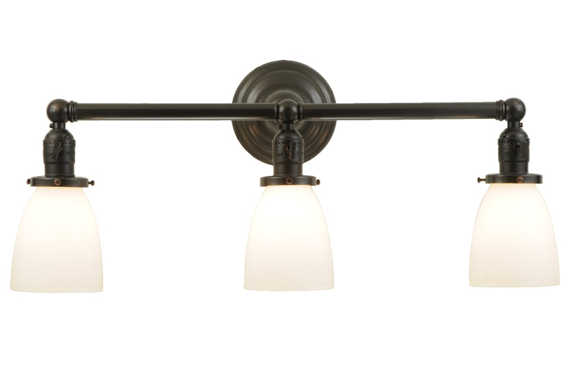 Meyda Lighting Revival 24" 3-Light Craftsman Brown Chelsea Paddle Socket Wall Sconce With White Shade Glass