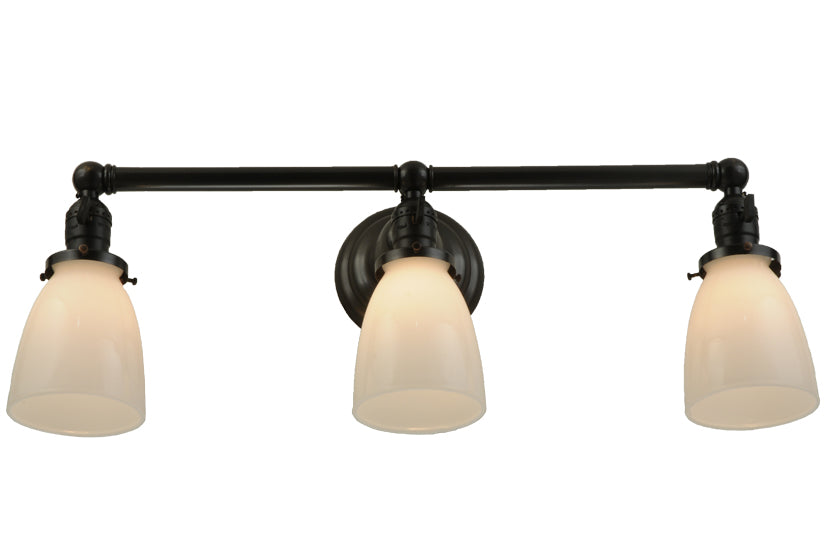 Meyda Lighting Revival 24" 3-Light Craftsman Brown Chelsea Paddle Socket Wall Sconce With White Shade Glass