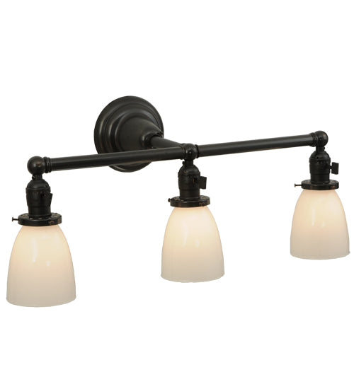 Meyda Lighting Revival 24" 3-Light Craftsman Brown Chelsea Paddle Socket Wall Sconce With White Shade Glass