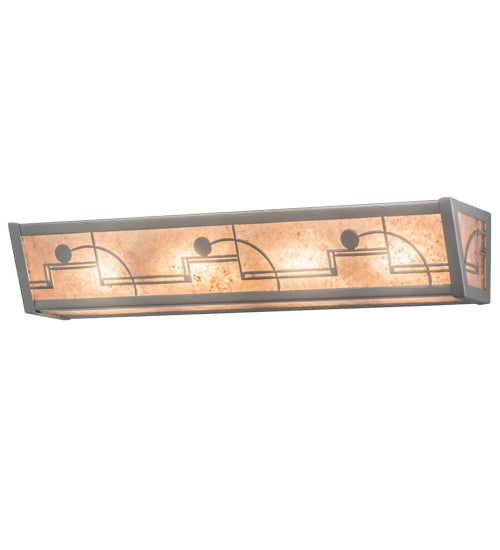 Meyda Lighting Revival 24" 4-Light Nickel Deco Vanity Light With Silver Mica Shade Glass