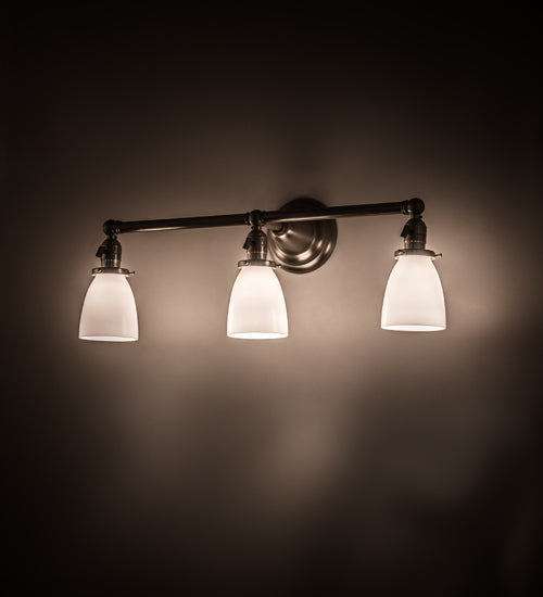 Meyda Lighting Revival 25" 3-Light Brushed Nickel Goblet Vanity Light With White Opal Shade Glass
