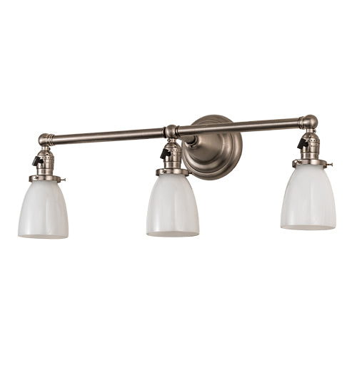 Meyda Lighting Revival 25" 3-Light Brushed Nickel Goblet Vanity Light With White Opal Shade Glass