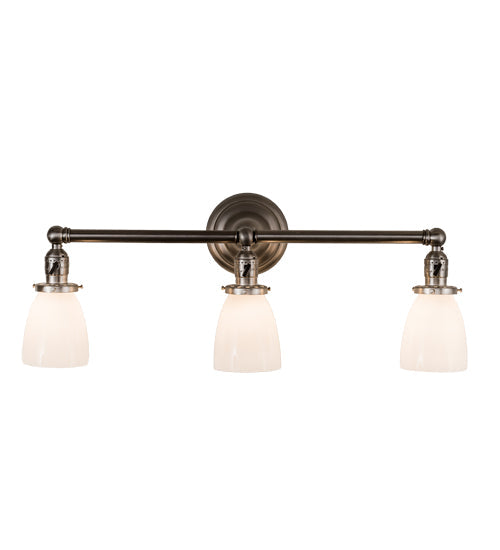 Meyda Lighting Revival 25" 3-Light Brushed Nickel Goblet Vanity Light With White Opal Shade Glass