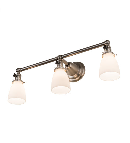 Meyda Lighting Revival 25" 3-Light Brushed Nickel Goblet Vanity Light With White Opal Shade Glass