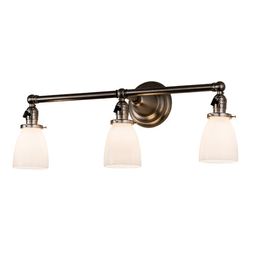 Meyda Lighting Revival 25" 3-Light Brushed Nickel Goblet Vanity Light With White Opal Shade Glass