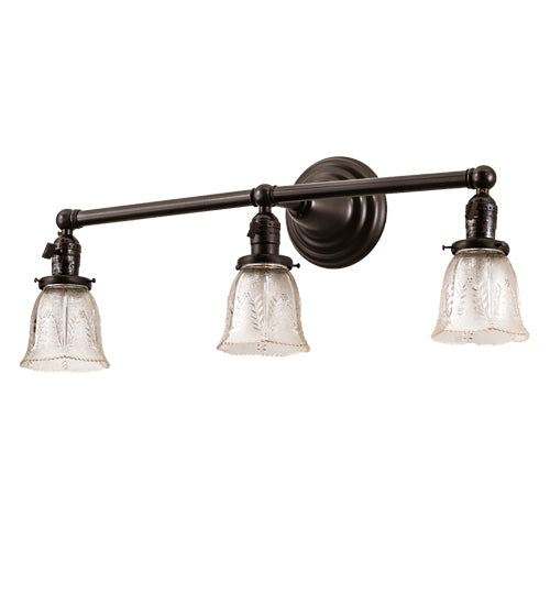 Meyda Lighting Revival 25" 3-Light Craftsman Brown Gas & Electric Vanity Light With Clear Shade Glass