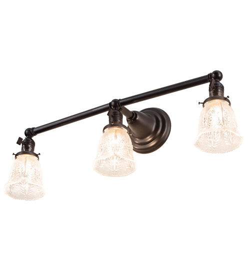 Meyda Lighting Revival 25" 3-Light Craftsman Brown Gas & Electric Vanity Light With Clear Shade Glass