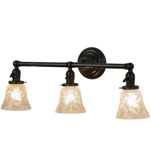 Meyda Lighting Revival 25" 3-Light Craftsman Brown Gas & Electric Vanity Light With White Shade Glass