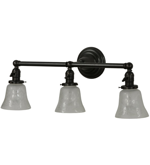 Meyda Lighting Revival 25" 3-Light Craftsman Brown Gas & Electric Vanity Light With White Shade Glass