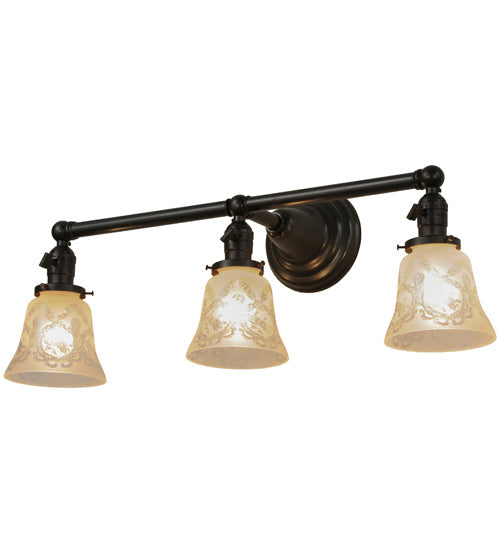 Meyda Lighting Revival 25" 3-Light Craftsman Brown Gas & Electric Vanity Light With White Shade Glass