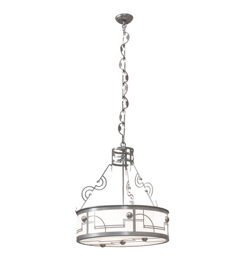 Meyda Lighting Revival 25" 4-Light Nickel Deco Cilindro Inverted Pendant Light With Angelwing Idalight Shade