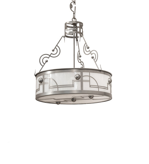 Meyda Lighting Revival 25" 4-Light Nickel Deco Cilindro Inverted Pendant Light With Angelwing Idalight Shade