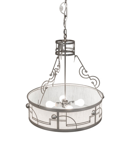 Meyda Lighting Revival 25" 4-Light Nickel Deco Cilindro Inverted Pendant Light With Angelwing Idalight Shade