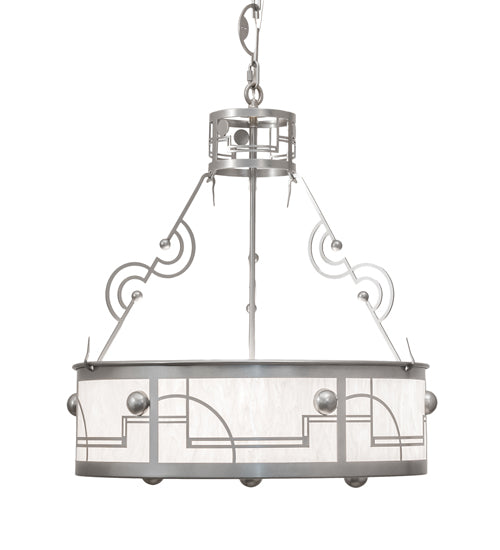 Meyda Lighting Revival 25" 4-Light Nickel Deco Cilindro Inverted Pendant Light With Angelwing Idalight Shade