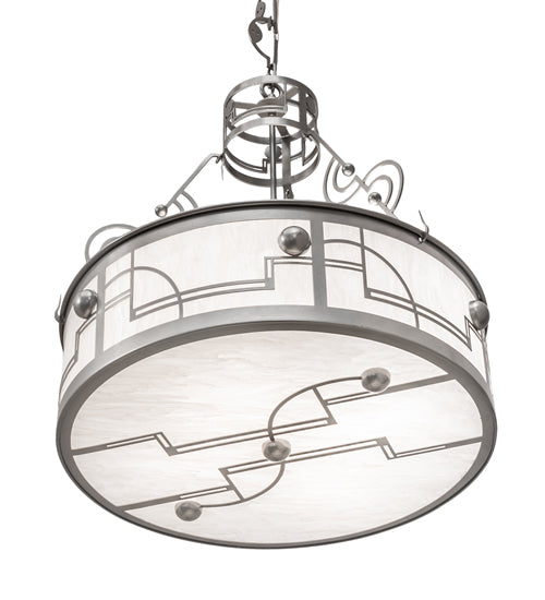 Meyda Lighting Revival 25" 4-Light Nickel Deco Cilindro Inverted Pendant Light With Angelwing Idalight Shade