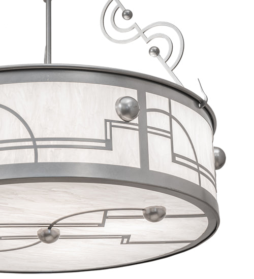 Meyda Lighting Revival 25" 4-Light Nickel Deco Cilindro Inverted Pendant Light With Angelwing Idalight Shade