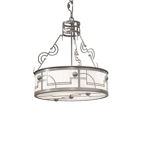 Meyda Lighting Revival 25" 4-Light Nickel Deco Cilindro Inverted Pendant Light With Angelwing Idalight Shade