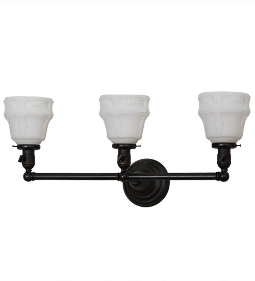 Meyda Lighting Revival 26" 3-Light Craftsman Brown Garland Vanity Light With White Shade Glass