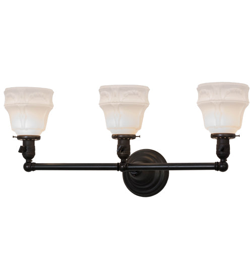 Meyda Lighting Revival 26" 3-Light Craftsman Brown Garland Vanity Light With White Shade Glass