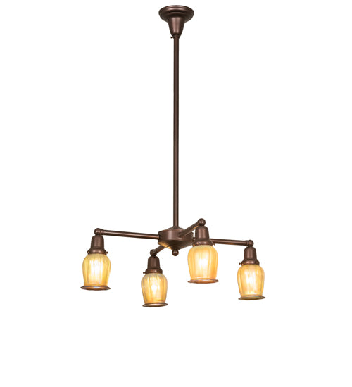 Meyda Lighting Revival 26" 4-Light Mahogany Bronze Oyster Bay Favrile Chandelier With Gold Iridescent Shade Glass