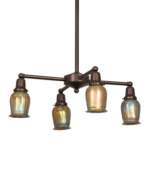 Meyda Lighting Revival 26" 4-Light Mahogany Bronze Oyster Bay Favrile Chandelier With Gold Iridescent Shade Glass