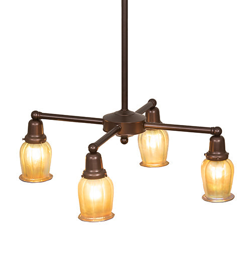 Meyda Lighting Revival 26" 4-Light Mahogany Bronze Oyster Bay Favrile Chandelier With Gold Iridescent Shade Glass