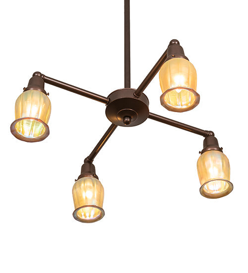 Meyda Lighting Revival 26" 4-Light Mahogany Bronze Oyster Bay Favrile Chandelier With Gold Iridescent Shade Glass