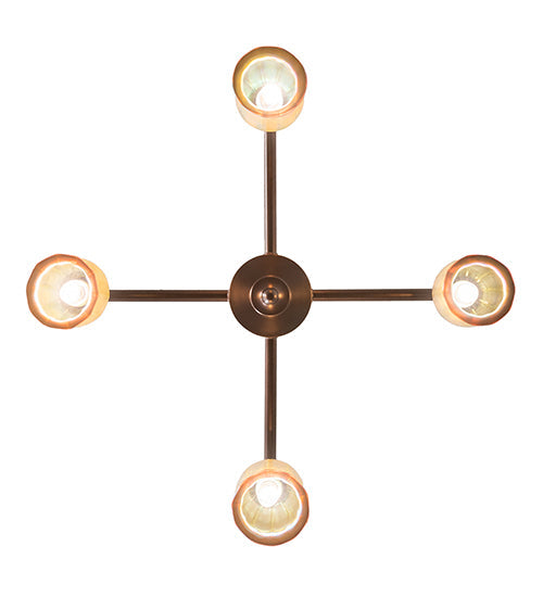 Meyda Lighting Revival 26" 4-Light Mahogany Bronze Oyster Bay Favrile Chandelier With Gold Iridescent Shade Glass
