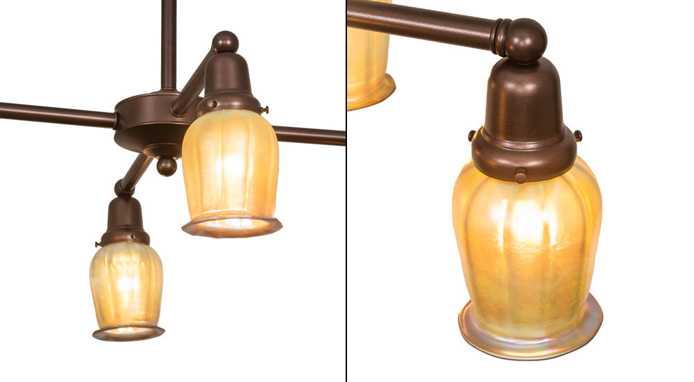 Meyda Lighting Revival 26" 4-Light Mahogany Bronze Oyster Bay Favrile Chandelier With Gold Iridescent Shade Glass