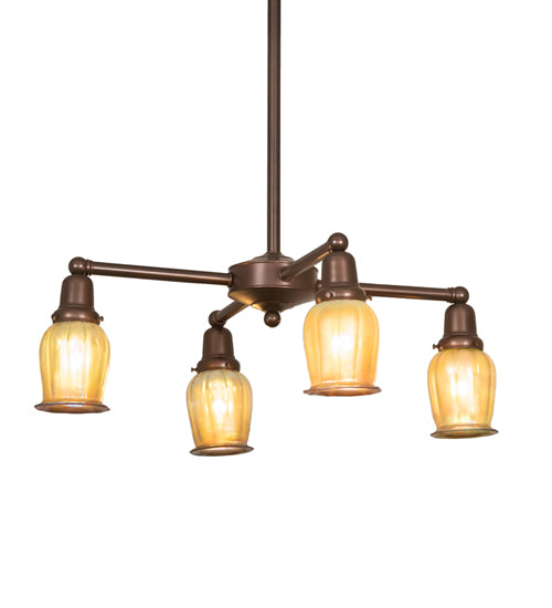 Meyda Lighting Revival 26" 4-Light Mahogany Bronze Oyster Bay Favrile Chandelier With Gold Iridescent Shade Glass