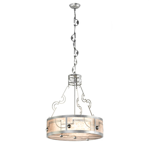 Meyda Lighting Revival 26" 4-Light Nickel Deco Inverted Pendant Light With Silver Mica Shade Glass