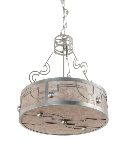 Meyda Lighting Revival 26" 4-Light Nickel Deco Inverted Pendant Light With Silver Mica Shade Glass