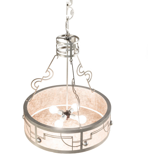 Meyda Lighting Revival 26" 4-Light Nickel Deco Inverted Pendant Light With Silver Mica Shade Glass