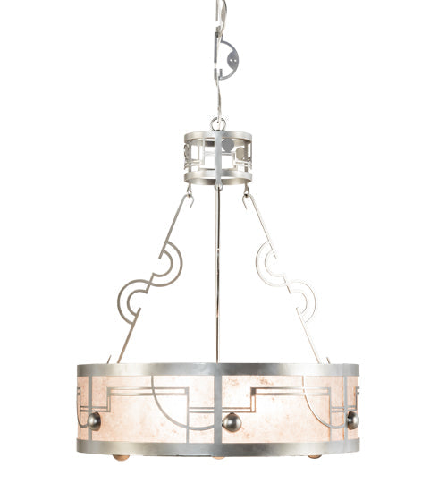 Meyda Lighting Revival 26" 4-Light Nickel Deco Inverted Pendant Light With Silver Mica Shade Glass