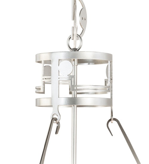 Meyda Lighting Revival 26" 4-Light Nickel Deco Inverted Pendant Light With Silver Mica Shade Glass