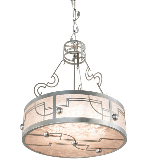 Meyda Lighting Revival 26" 4-Light Nickel Deco Inverted Pendant Light With Silver Mica Shade Glass