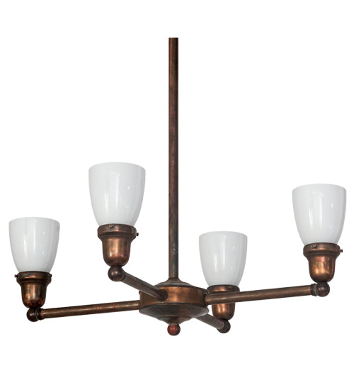 Meyda Lighting Revival 26" 4-Light Vintage Copper Goblet Chandelier With Opal White Shade Glass