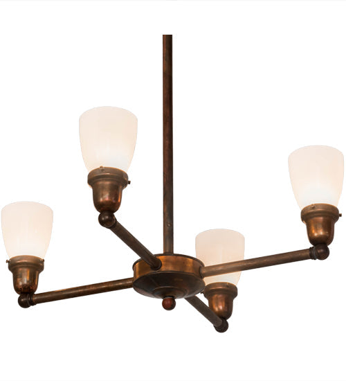 Meyda Lighting Revival 26" 4-Light Vintage Copper Goblet Chandelier With Opal White Shade Glass