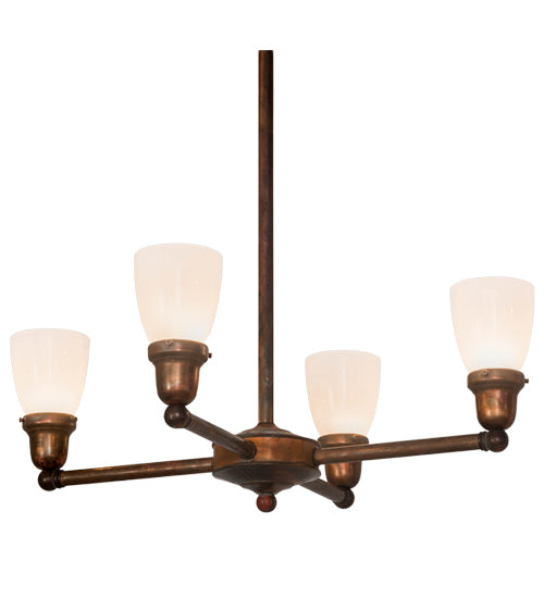 Meyda Lighting Revival 26" 4-Light Vintage Copper Goblet Chandelier With Opal White Shade Glass
