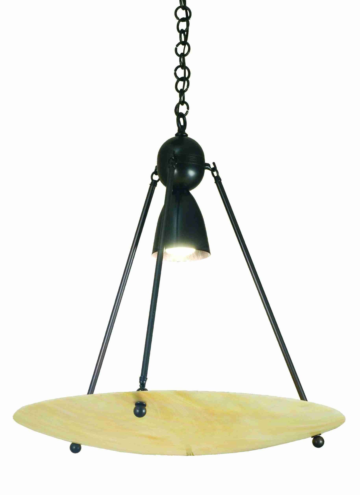 Meyda Lighting Revival 26" Black Inverted Pendant Light With Beige Iridescent Deco Ball Shade Glass